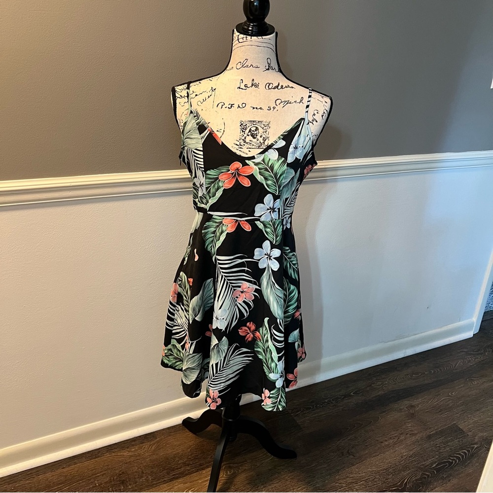 Black floral skater dress
